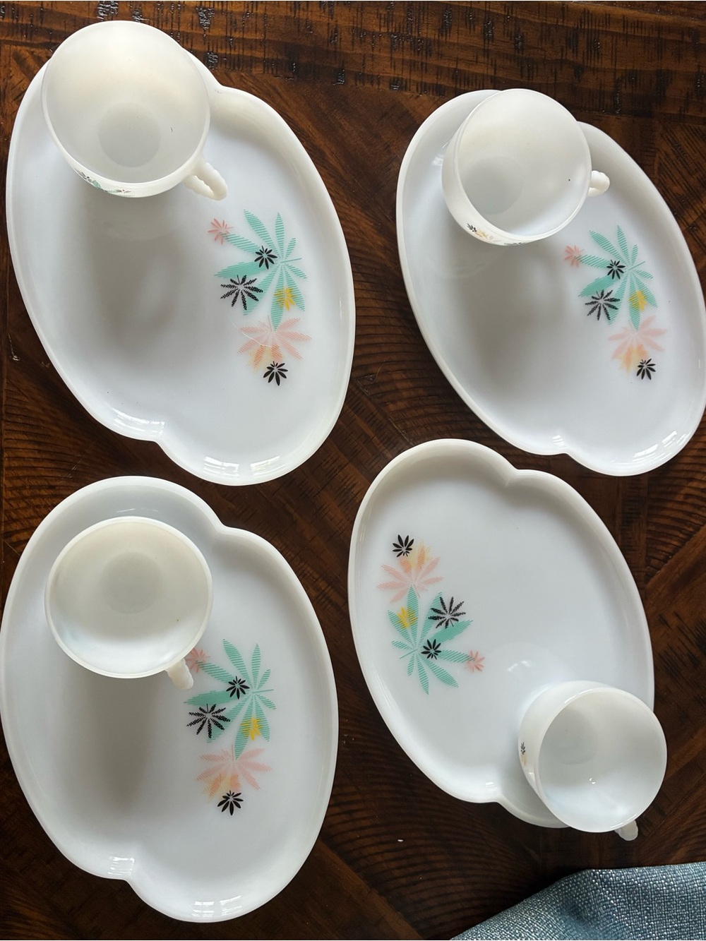 Vintage White Floral Milk Glass Tea Cup and Saucer Set - Pastel Floral